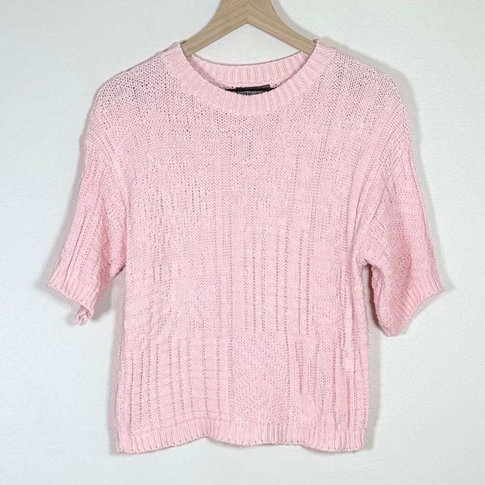 Vintage YarnWorks Womens Sweater M Pink Cotton Textured Patchwork Knit Cottage